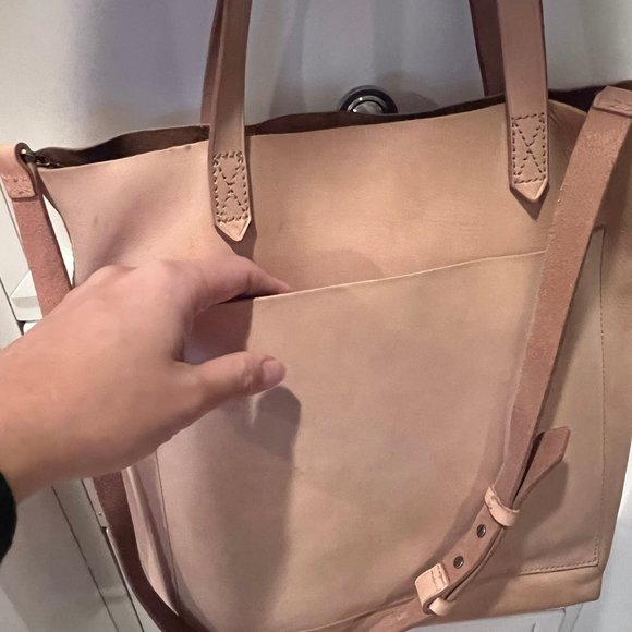 Madewell Genuine Leather Cream Medium Transport Tote w Shoulder Crossbody Strap - Picture 9 of 9